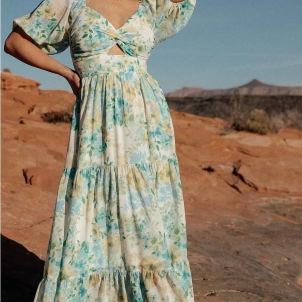 Floral Blue and Green Women's Dress